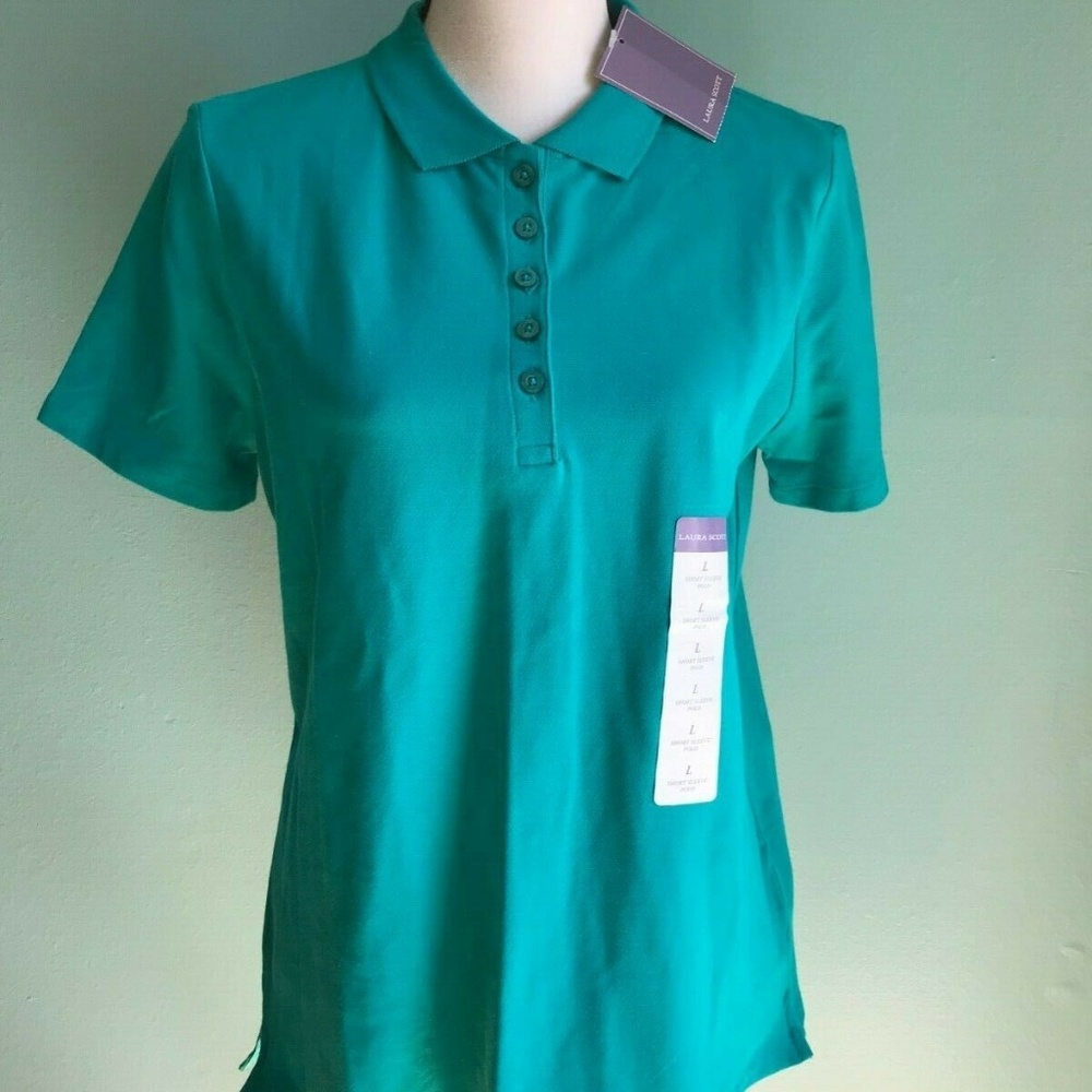 Laura Scott  Top/.Short Sleeve Polo Green Size L